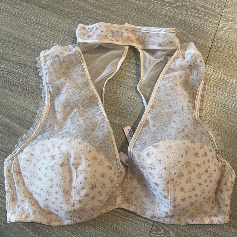 Victorias Secret Dream Angels L Lined Plunge Stars Bra Neck Collar Sexy Lingerie